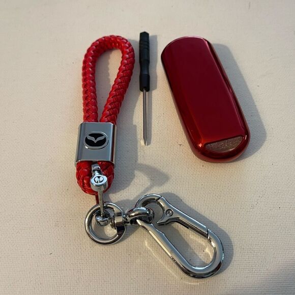Mazda Key Fob Keychain in Red Leather & Fob Case Cover in Red NWT - Picture 2 of 6